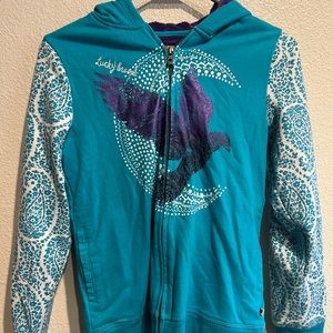 Lucky‎ Brand Bird Moon Paisley Zip Hoodie Fleece